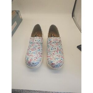 Ohmm Women Floral Nursing Clogs White Pink Blue Slip Resistant Size 7